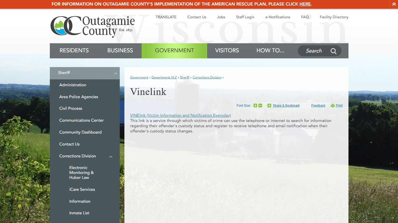 Vinelink | Outagamie County, WI